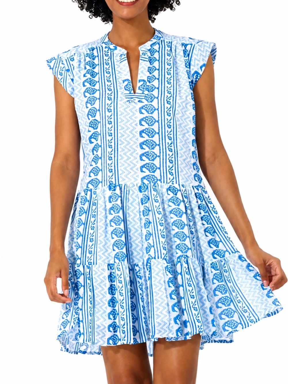 Oliphant Blue and White Printed Mini Dress